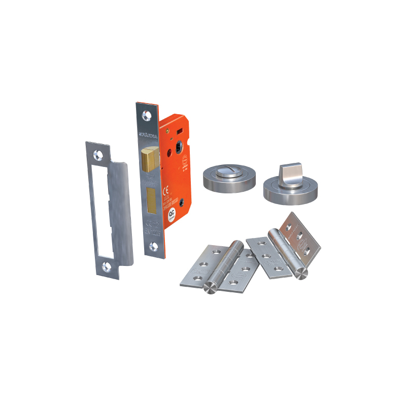 Sparka Satin Chrome Bathroom Lock and Hinge Door Pack - 64mm